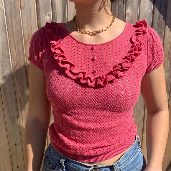🌿 Vintage Knit Puff Sleeve Pink Cottage Top 🌿 - Picture 4 of 5